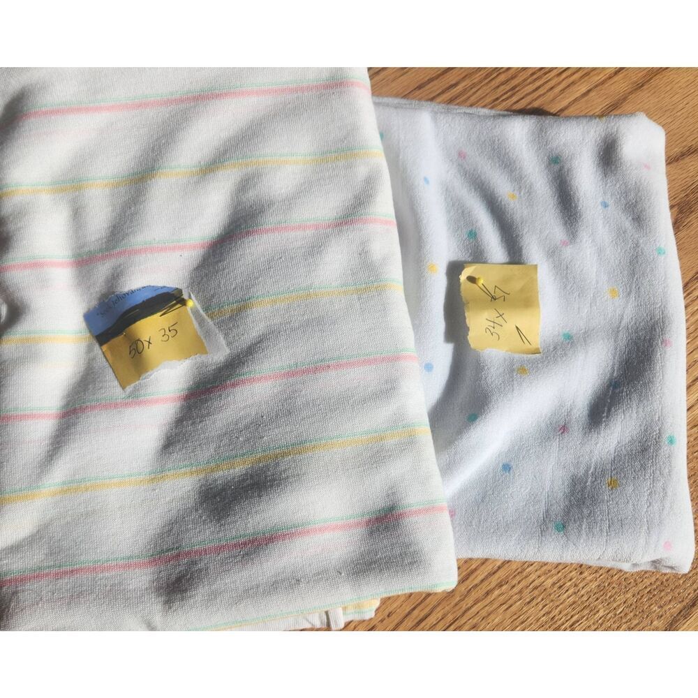 Two Knit Fabric remnants-pastel & white stripe and pastel polka dot - Picture 1 of 9